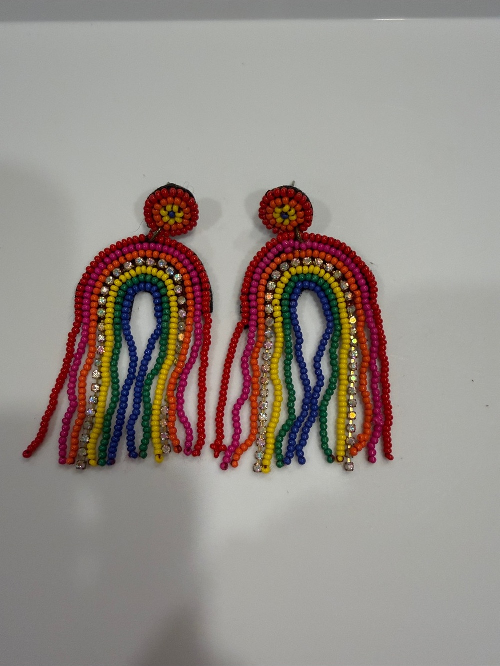 Colorful Beaded Rainbow Fringe Earrings